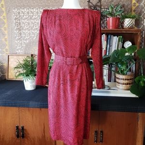 Size 4 Vintage 80's Liz Claiborne red paisley belted dress